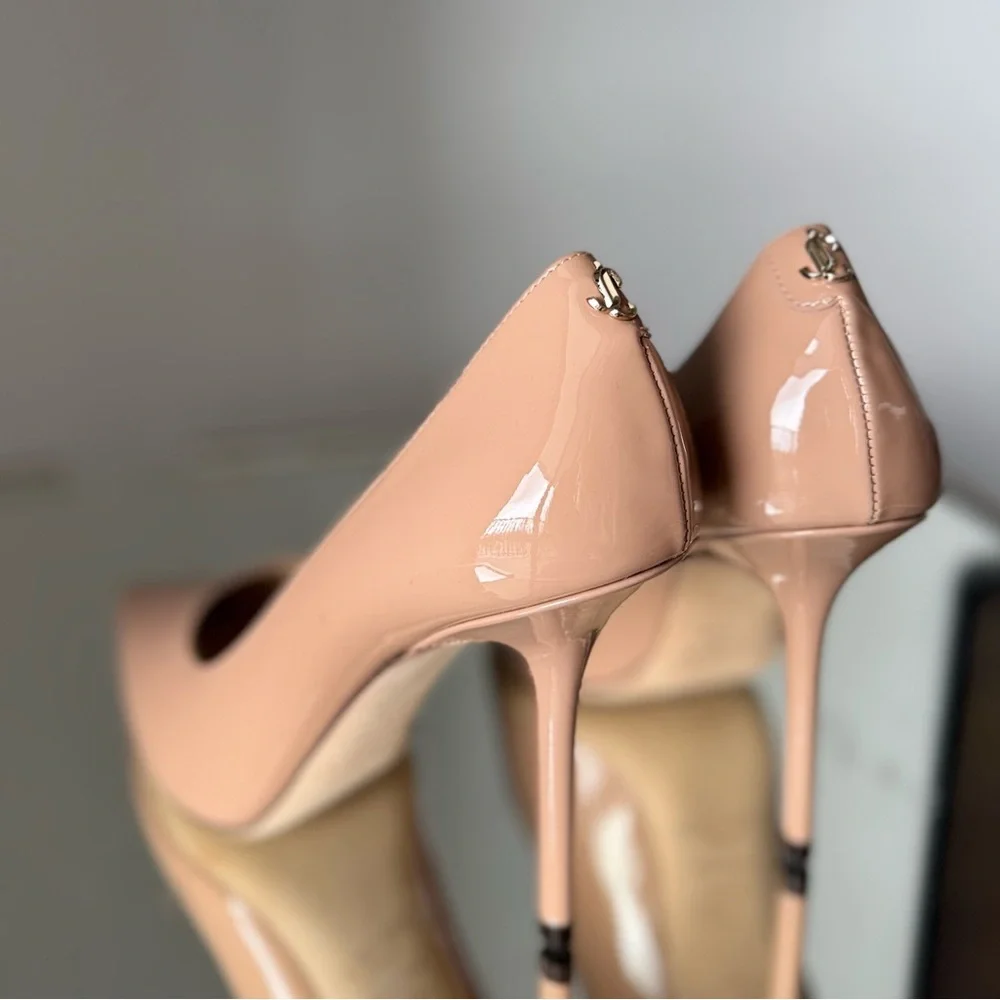 New Jimmy Choo Love Ballet-Pink Patent-Leather Pointed Pumps with JC $825 37.5 - Picture 6 of 11